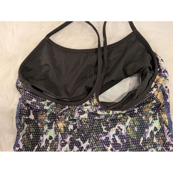 Lululemon Power Y Tank Floral Sport White Multi / Gator Green Top Size‎ 8 - Picture 2 of 5